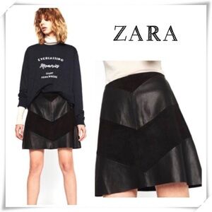 ZARA Zigzag Faux Leather BikerCore Mini Skirt in Black